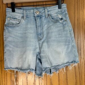 American Eagle Light Blue Distressed Denim Short stretch Sz 2 women’s cut off